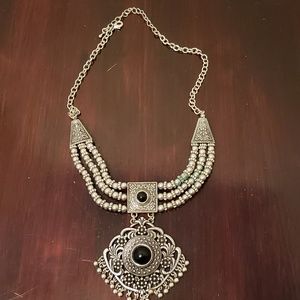 🎯 Aztec Black and Silver Ornamental Necklace BOHO
